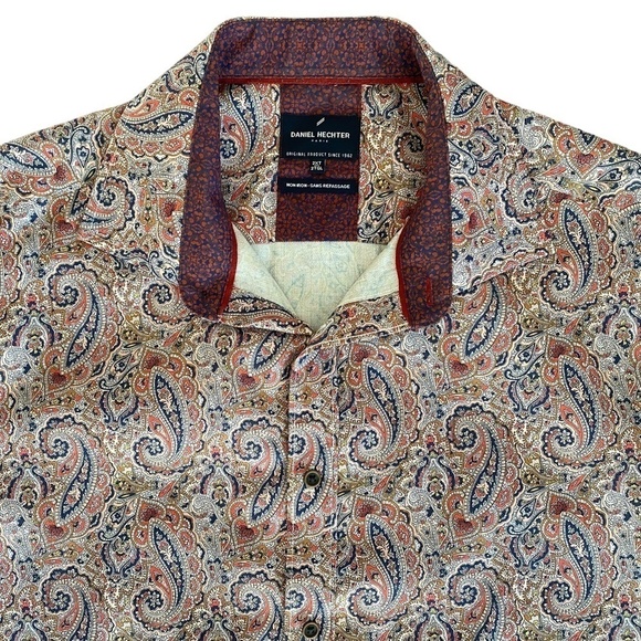 Daniel Hechter Paris Long Sleeve Button Down Shirt, Pink Orange Blue Paisley - Picture 7 of 13